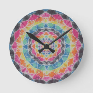 Horloge Ronde Colorant PhatDyes de cravate de mandala d'arc-en-c