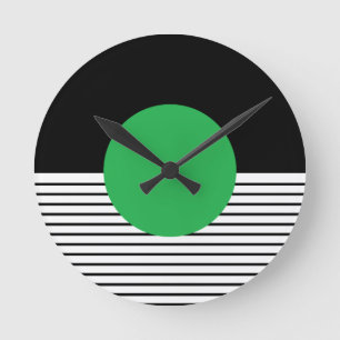 Horloge Ronde Colorbloc noir blanc et cercle vert