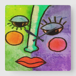 Horloge ronde colorée Abstraite peinture faciale