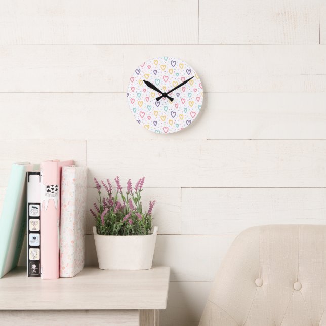 Horloge Ronde Colorful Hearts Clock (Salle de lecture)