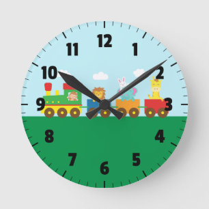 Horloge Ronde Colourful Cute Animals Train pour les enfants