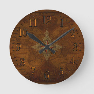 Horloge Ronde Compass Rose et Old World Map