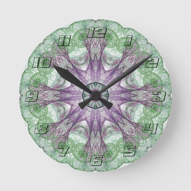 Horloge Ronde Conception Abstraite fractale violet et verte (Recto)