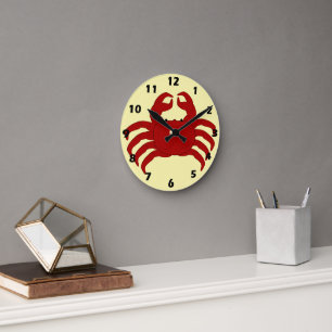 Horloge Ronde Conception Crabe Rouge