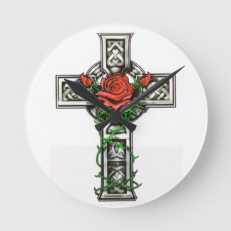 Horloge Ronde Conception croisée rose de tatouage