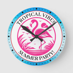 Horloge Ronde Conception de cercle d'été flamant rose-68730