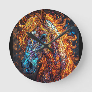 Horloge Ronde Conception de cheval en vitrail