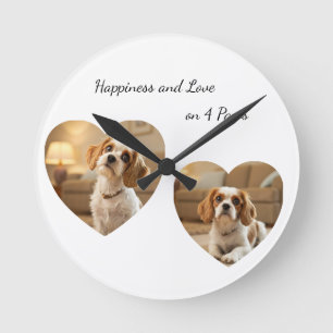 Horloge Ronde Conception de Chien en Forme de Cœur – “Bonheur su