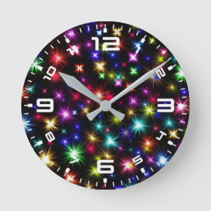 Horloge Ronde Conception de feux d'artifice Étoiles Colorées