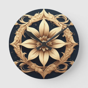 Horloge Ronde Conception de fleur dorée élégante