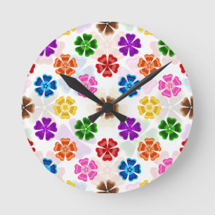 Horloge Ronde Conception de fleurs arc-en-ciel rétro colorées bl