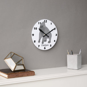 Horloge Ronde Conception de Gorille Gris Personnalisé