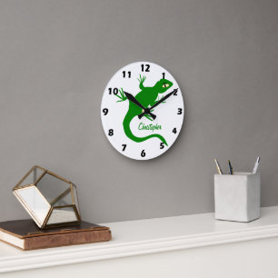 Horloge Ronde Conception de lézard vert personnalisée