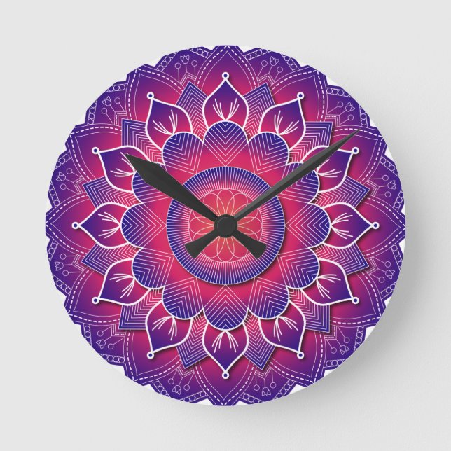 Horloge Ronde Conception de mandala traditionnel bleu violet    (Recto)