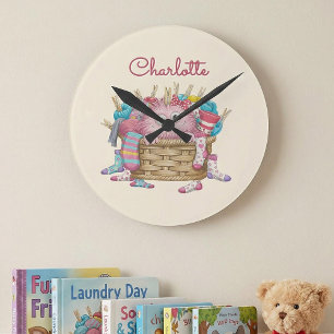 Horloge Ronde Conception de monstre de chaussette rose mignon et
