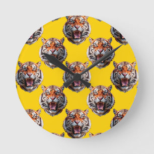 Horloge Ronde Conception de motif de tête de tigre jaune 