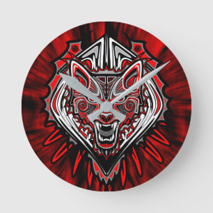 Horloge Ronde Conception de totem tribal Haida de loup
