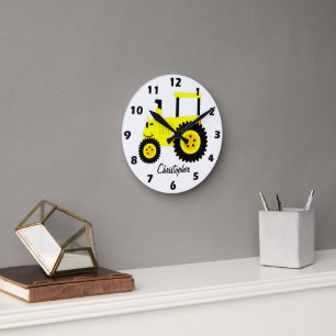 Horloge Ronde Conception de tracteur jaune personnalisée