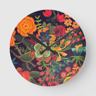 Horloge Ronde Conception florale de peinture acrylique boho