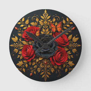 Horloge Ronde Conception Florale Élégante