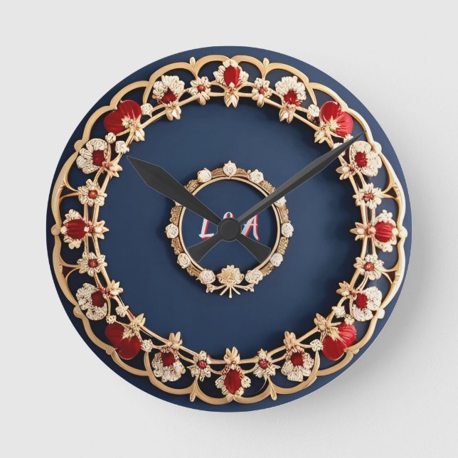 Horloge Ronde Conception Ornementale Florale Élégante (Recto)