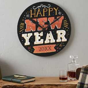 Horloge Ronde Conception personnalisée vintage Joyeux Nouvel An