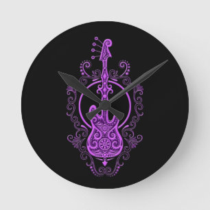Horloge Ronde Conception pourpre complexe de guitare basse sur