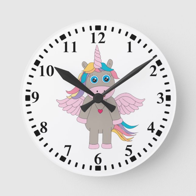 Horloge Ronde Conception Unicorne Arc-en-ciel mignon (Recto)