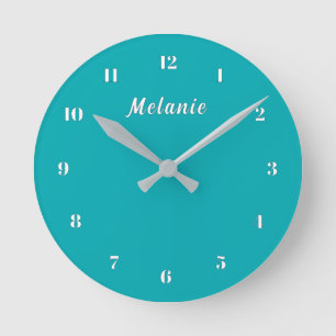 Horloge Ronde Concevez votre propre Turquoise Blue Custom Name W