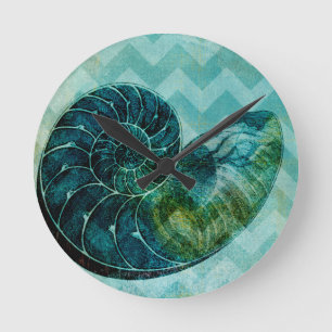 Horloge Ronde Conque en spirale Shell de turquoise