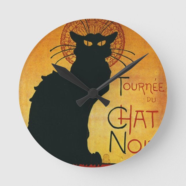 Horloge Ronde Conversation Noir - Chat noir (Recto)
