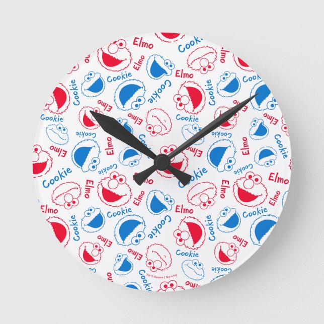 Horloge Ronde Cookie Monster & Elmo | Motif rouge et bleu (Recto)