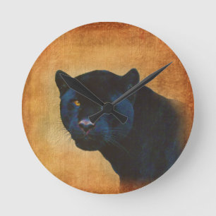 Horloge Ronde Cool Black Jaguar Panther Faune Big Cat