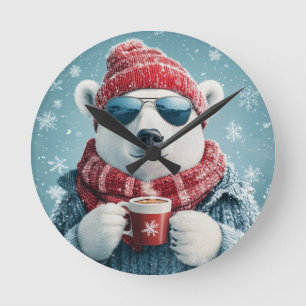 Horloge Ronde Cool Polar Bear Wall Clock with Hot Cocoa