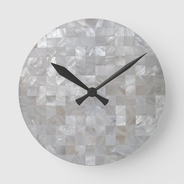 Horloge Ronde Copie nacrée argentée blanche carrelée (Recto)