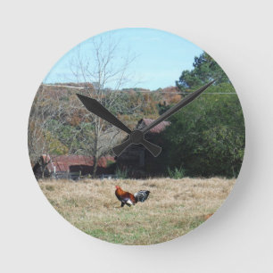 Horloge Ronde Coq à la ferme Photo de Sandy Closs.