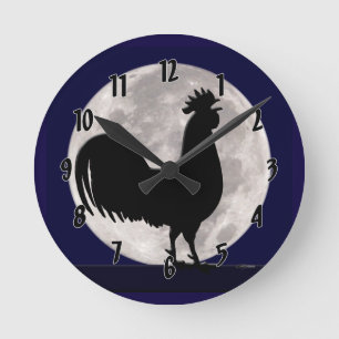 Horloge Ronde Coq au clair de lune