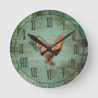 Horloge Ronde Coq français et Faux Wood