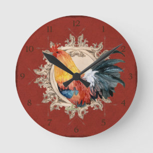 Horloge Ronde Coq rustique de grange de pays français vintage de