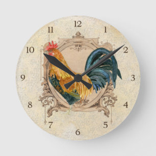 Horloge Ronde Coq rustique de grange de pays français vintage de