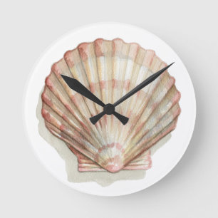 Horloge Ronde Coquillage rose et crème
