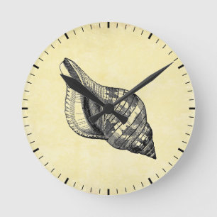 Horloge Ronde Coquillage vintage sur crème