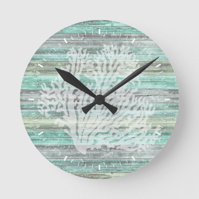 Horloge Ronde Corail rustique Décor Côtier (Recto)
