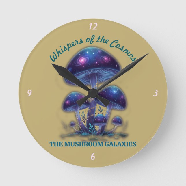 Horloge Ronde Cosmic Galaxy Mushrooms • Whimsical Fantasy Fungi  (Recto)