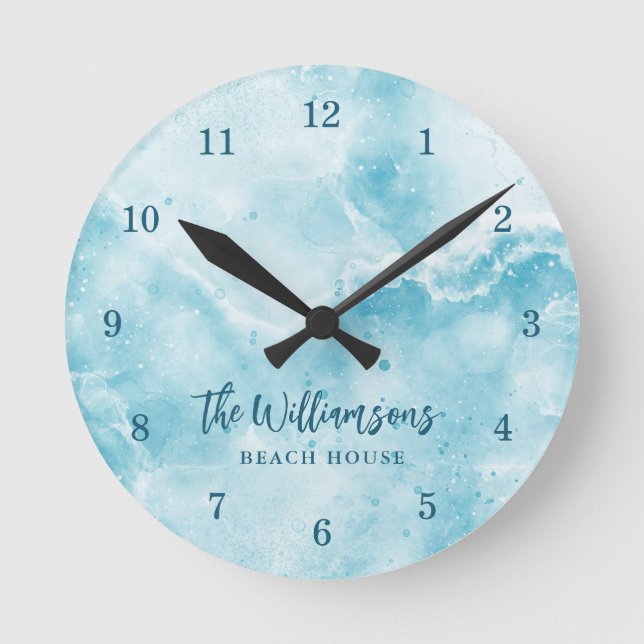 Horloge Ronde Côte Turquoise Blue Family Beach House (Recto)