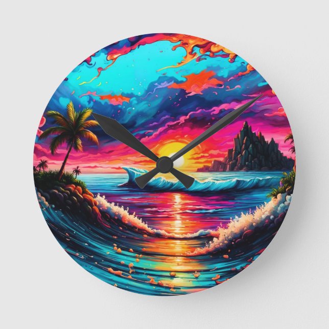 Horloge Ronde Coucher de soleil tropical de l'Imaginaire (Recto)