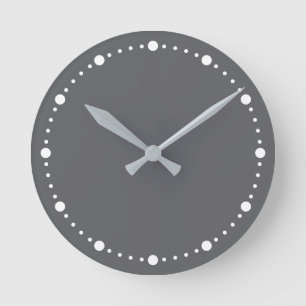Horloge Ronde Couleur de tendance - Points blancs gris ardoise H