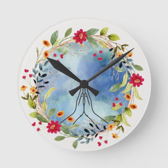 Horloge Ronde Couleur d'eau des mains de prière (Recto)