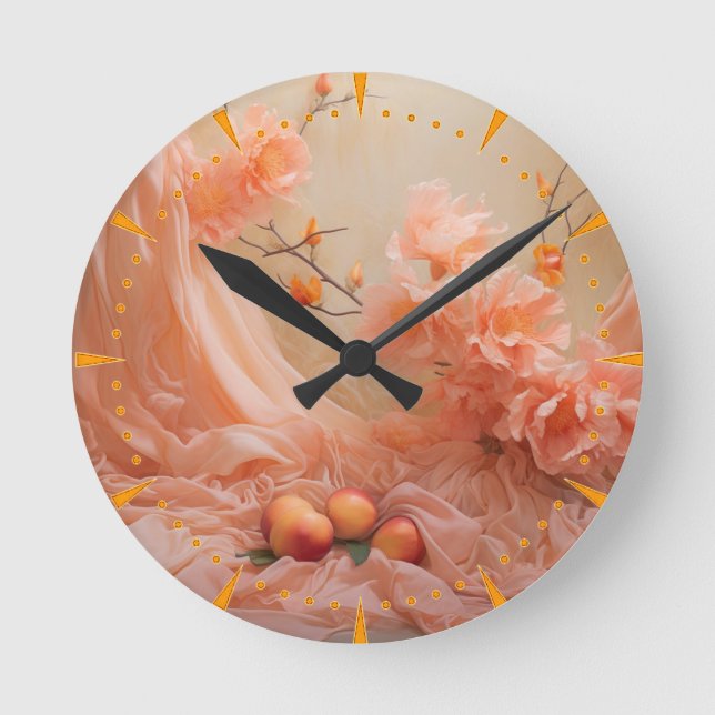 Horloge Ronde Couleur douce 2024 des fleurs Peach Fuzz (Recto)