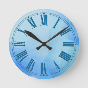 Horloge Ronde Couleurs flottantes de l'effet d'aquarelle bleue